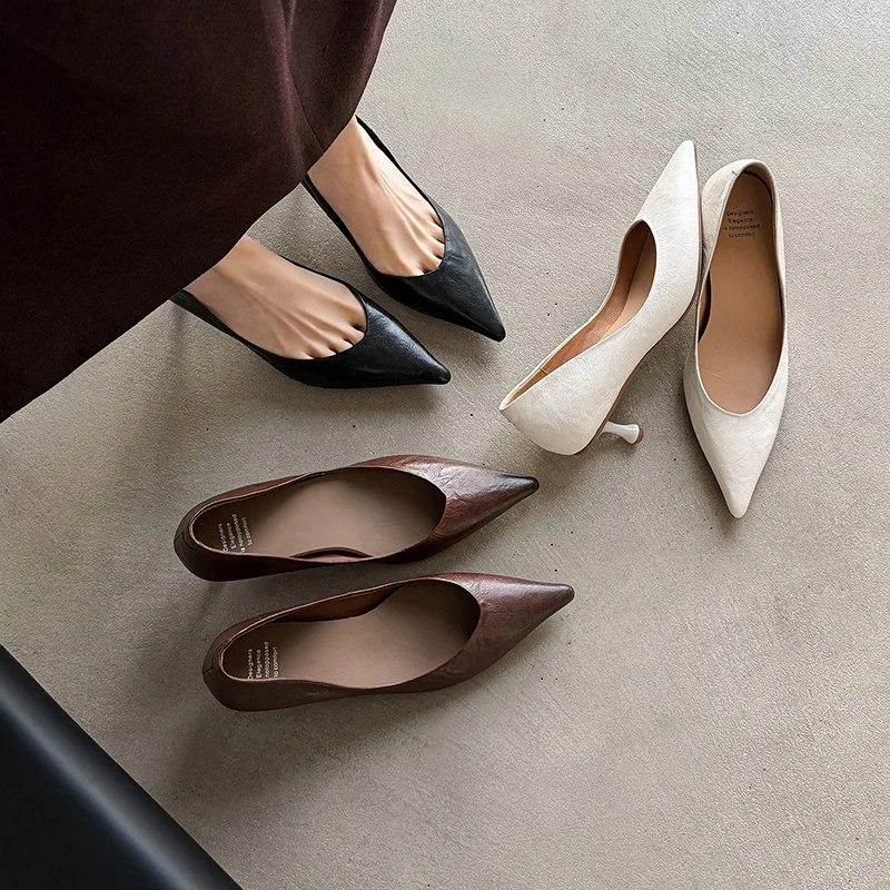 2026 new spring autumn women pumps natural leather 22-25cm soft sheepskin+pigskin pointed toe high heel women shoes fashion