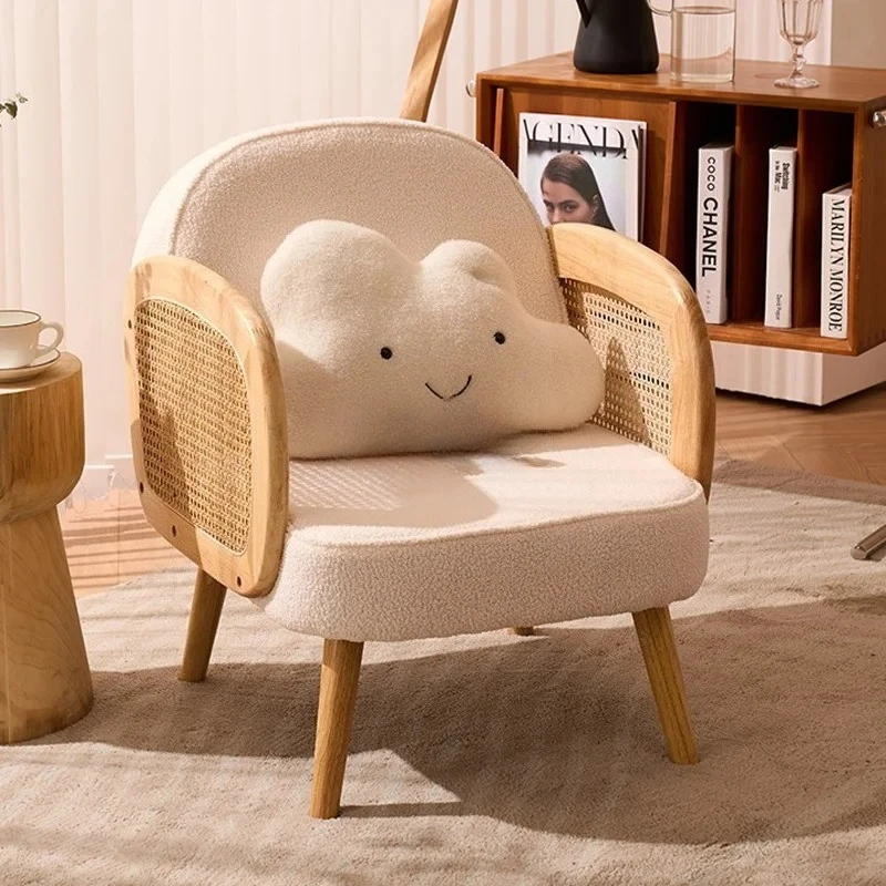 كرسي أريكة مقهى من القماش بتقنية الرياح من سجل واحد، كرسي صغير كريمي على طراز وابي سابي #6