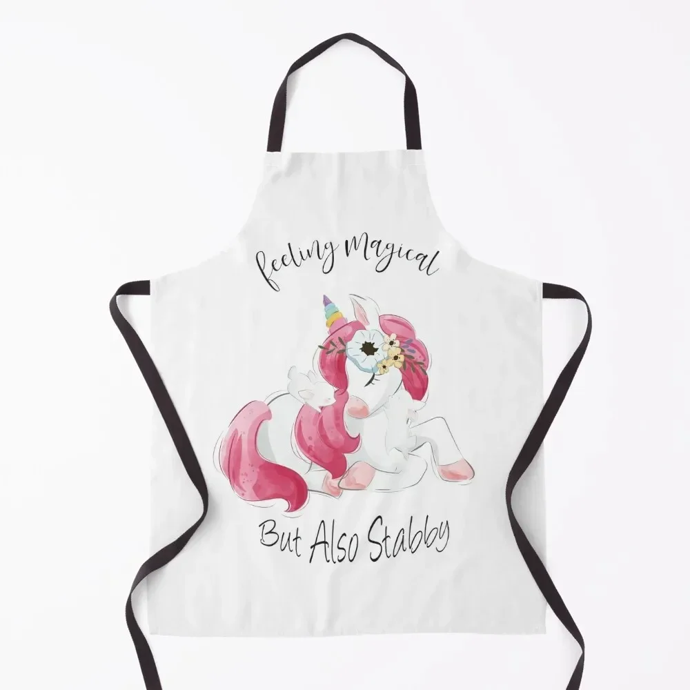 

Feeling Magical But Also Stabby: Cute Gift for Unicorns Lovers Apron waiter For Hairdresser Apron