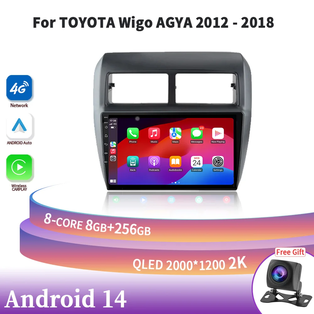 

Android 14 For Toyota Wigo AGYA 2012-2018 Car Radio Multimedia Navigation Wireless Carplay Stereo 4G GPS Screen Head Unit 2DIN