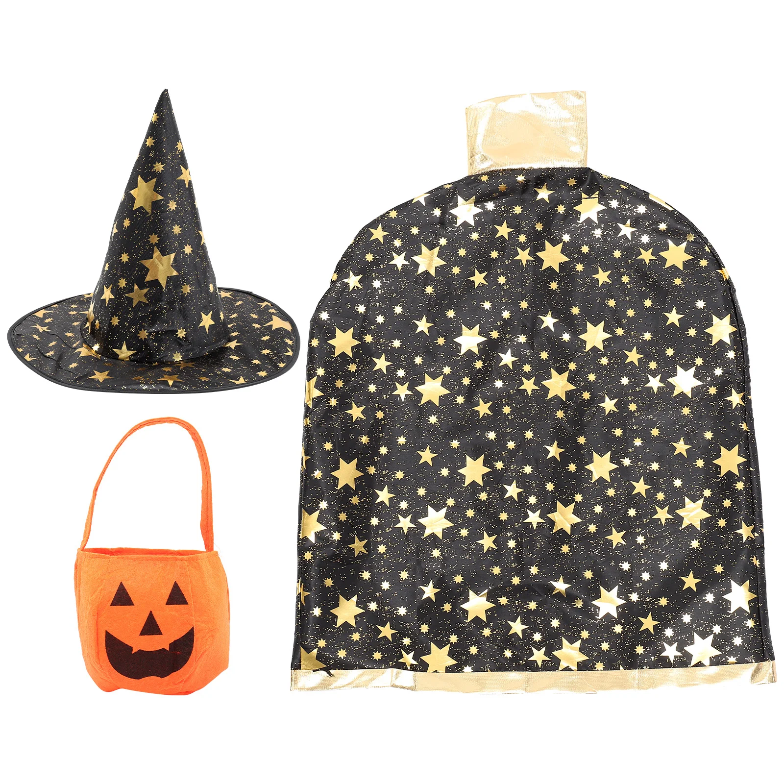 

1 Set Creative Kids Halloween Pumpkin Cape Hat Cosplay Wizard Costume Star Pattern Party Decor Stage Performance Role Play Props