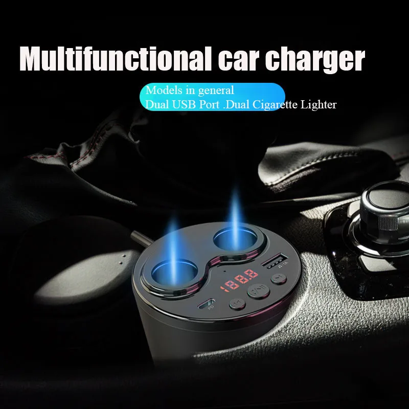 Car Bluetooth MP3 Player Car FM Transmitter U Disk TF Card Audio Player Fast Charger Dual Cigarette Lighter Power Adapter Kit