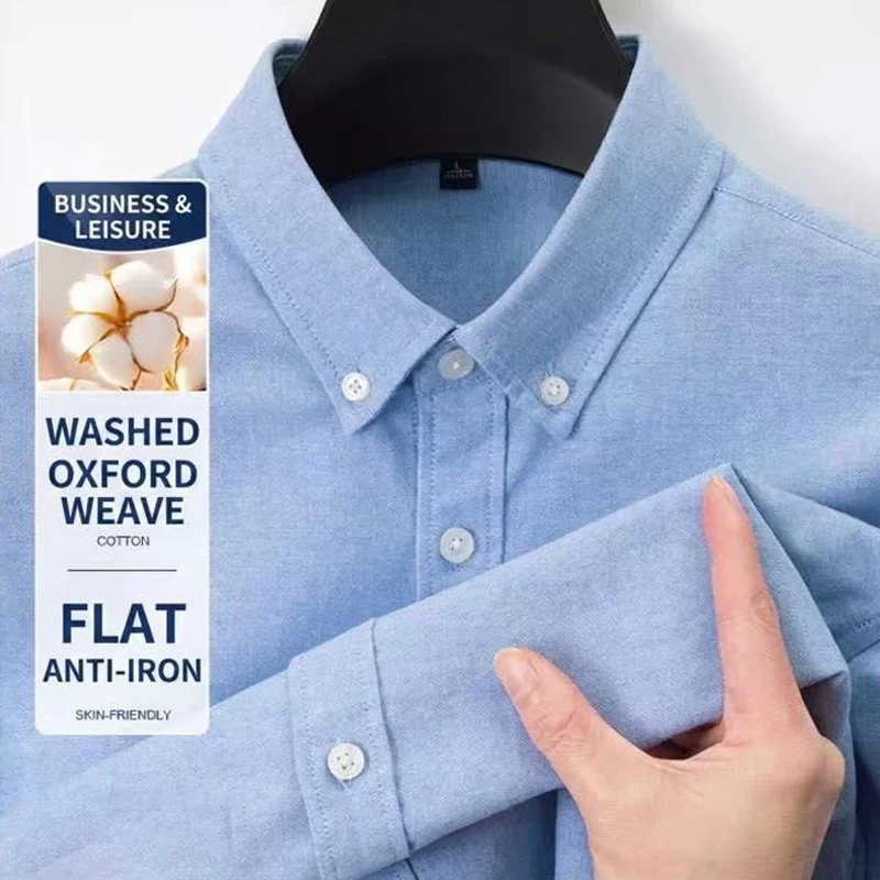 

Men 100% Cotton Oxford Shirt Long Sleeve Wrinkle Free Business Casual Dress Shirts Button Down Collar Solid Color Office Shirt