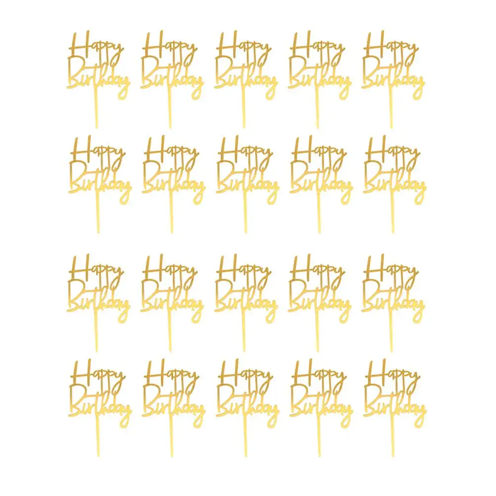 

20 Pcs Picks Ornaments Golden Letter Inserts Happy Birthday Toppers Party Decorations Cake Picks Cake Accessories