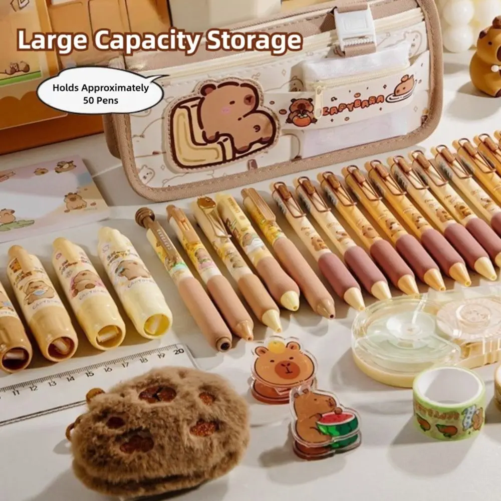 Multifunctional Capybara Pen Bag Zipper Design Large Capacity Stationery Bag Multilayer Pencil Case Students
