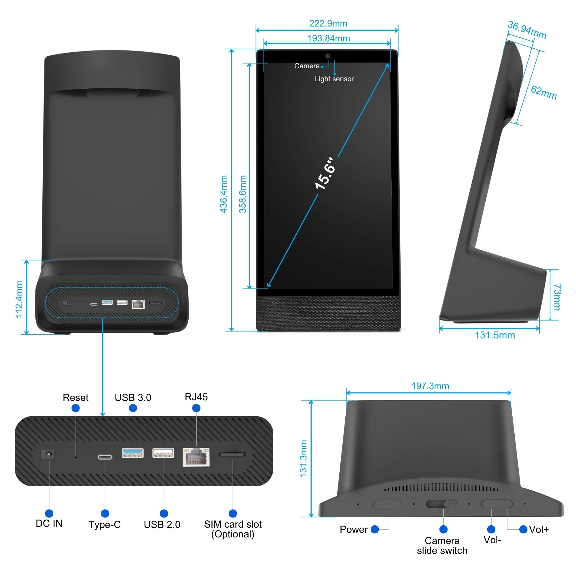 Tablet POS de 15,6 Polegadas com Android 15, 8 Núcleos, 4G+64G, Suporte para Loyverse, Quiosque de Autoatendimento em Forma de L
