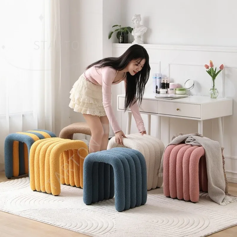 Girls' Bedroom Makeup Stool High-end Dressing Table Chair Light Luxury Home Shoe Changing Modern And Simple Lambskin
