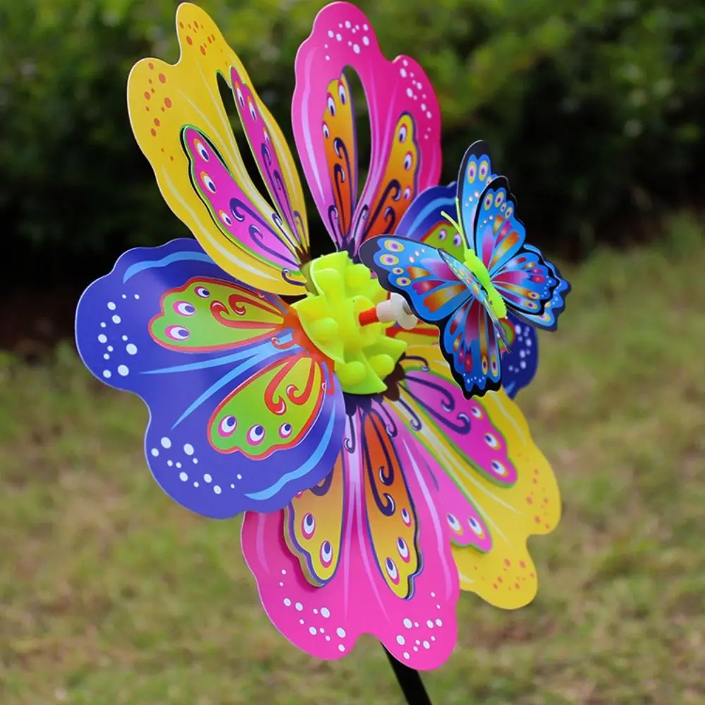 Multistyles Plastic Dance Butterfly Windmill 3D Butterfly PVC Rotating Wind Spinner Diameter 24cm Colorful
