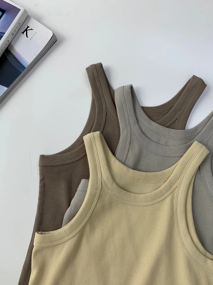 

Women Organic Cotton Thread Rib Tank Tops Spring Summer Sleeveless Comfortable Soft Solid Color Basic Tops Female