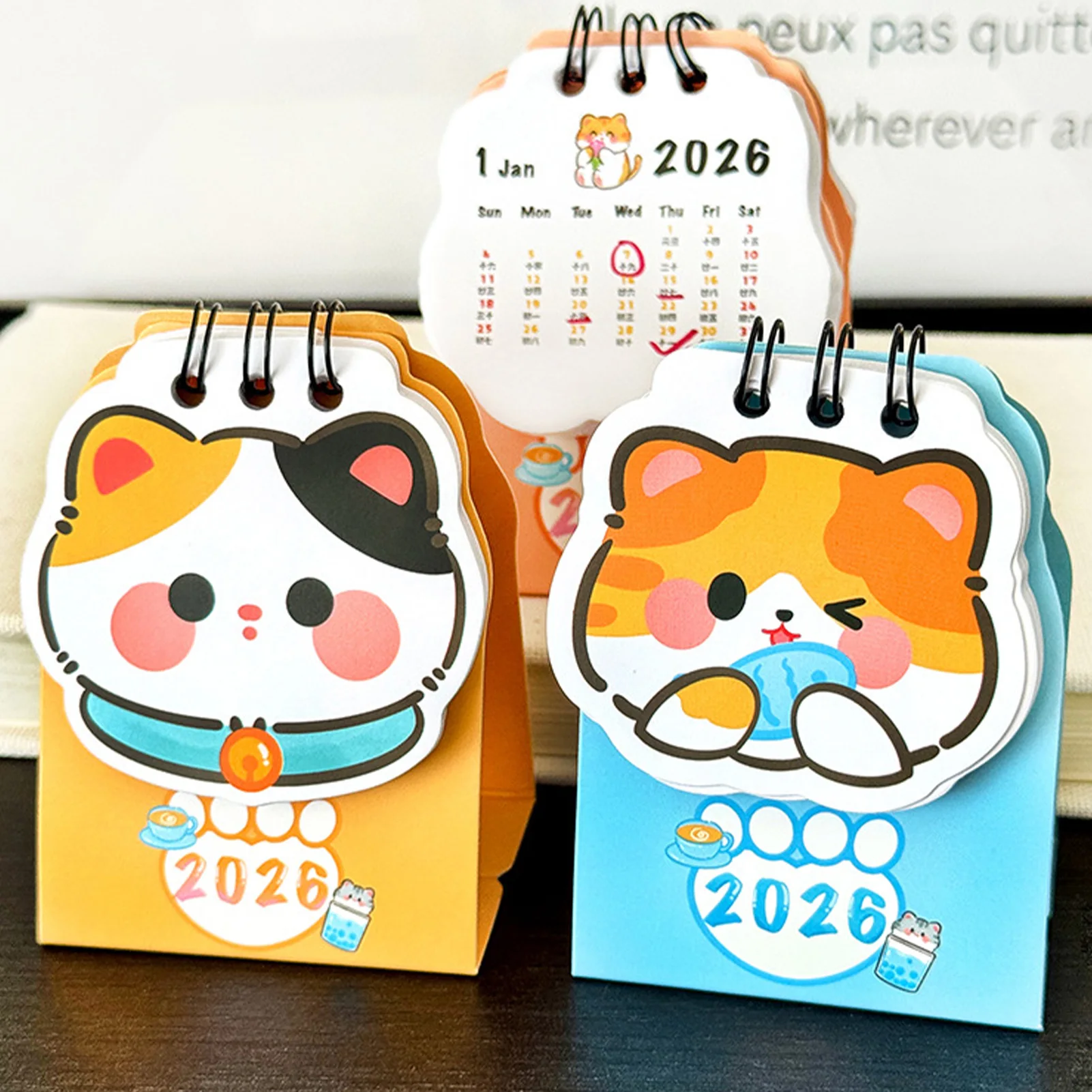 2026 Mini Desk Calendar Simple Cartoon Style English Desktop Calendar Cute Kitten Themed Schedule Planner Gifts for Students