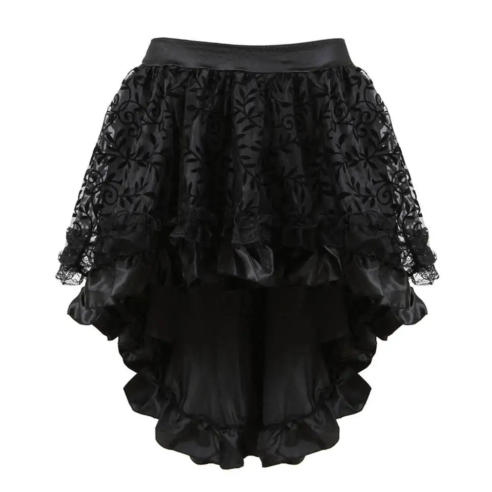 Irregular Ruffles Lace Gothic Mini Skirts for Women Girl Sexy Black Brown Green Midi Skirt Vintage Steampunk Party with Corset