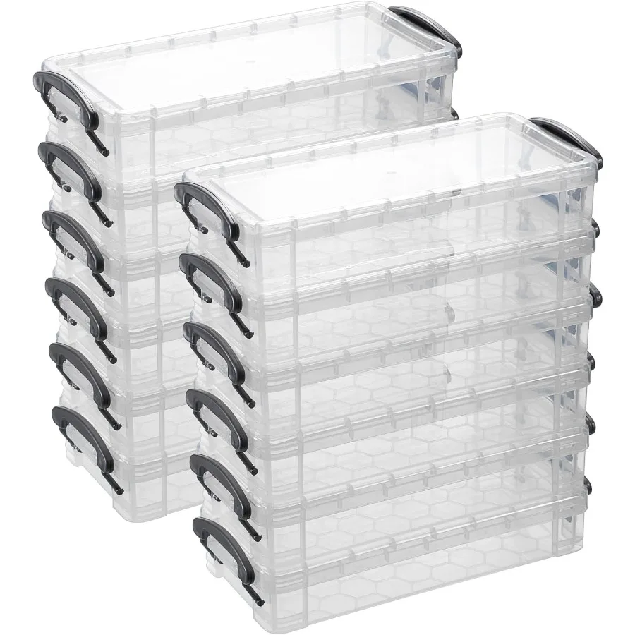 

BTSKY 12 Pack Large Capacity Pencil Box Plastic Pencil Case Crayon Box Bulk Clear Marker Organizer Stackable Brush Painting Pen