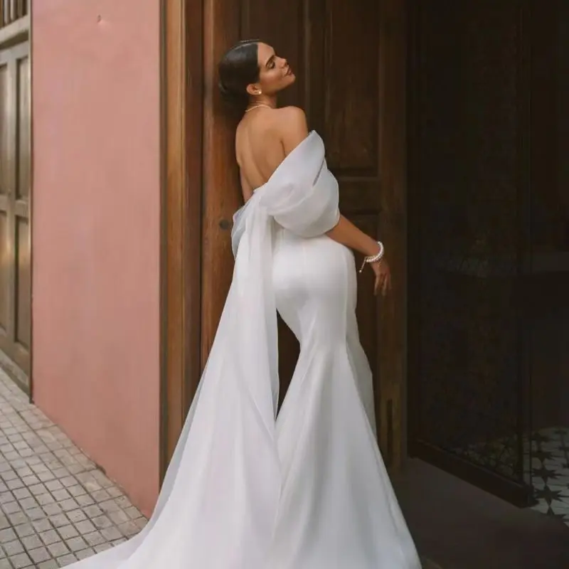 Elegante Querida Sereia Vestidos De Casamento Branco Fora Do Ombro Vestidos De Novia Trem Vestidos De Novia Personalizado 2025