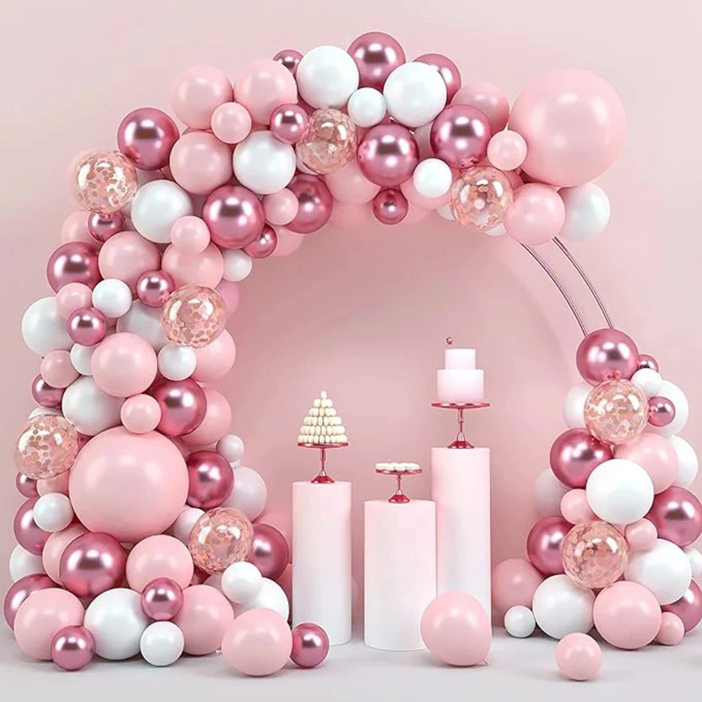 97-teiliges Latex-Ballon-Set in Rosa, Weiß, Rot und Gold, geeignet für Geburtstagsfeiern, Hochzeiten, Partydekorationen zum Valentinstag