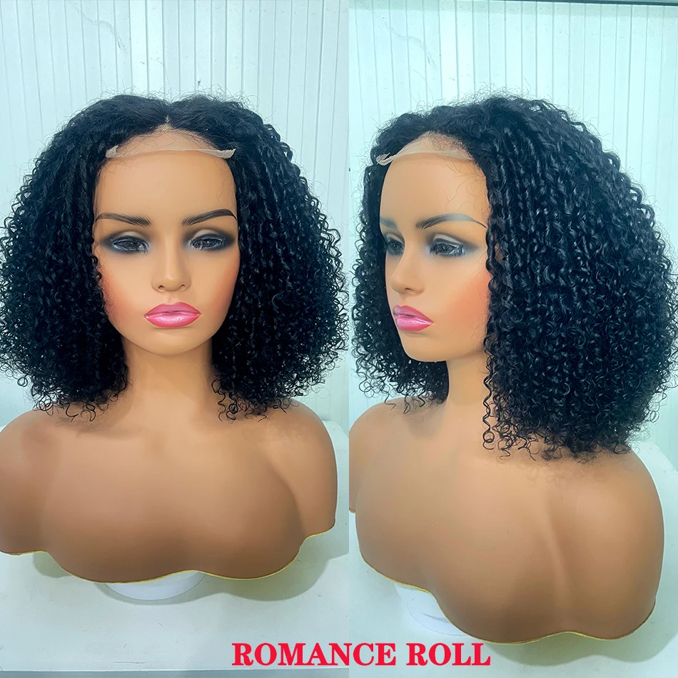 Wig penutup renda HD 4X4 keriting pendek dengan kepadatan 200% 12A wig Bob bergelombang rambut manusia wig keriting untuk wanita warna hitam