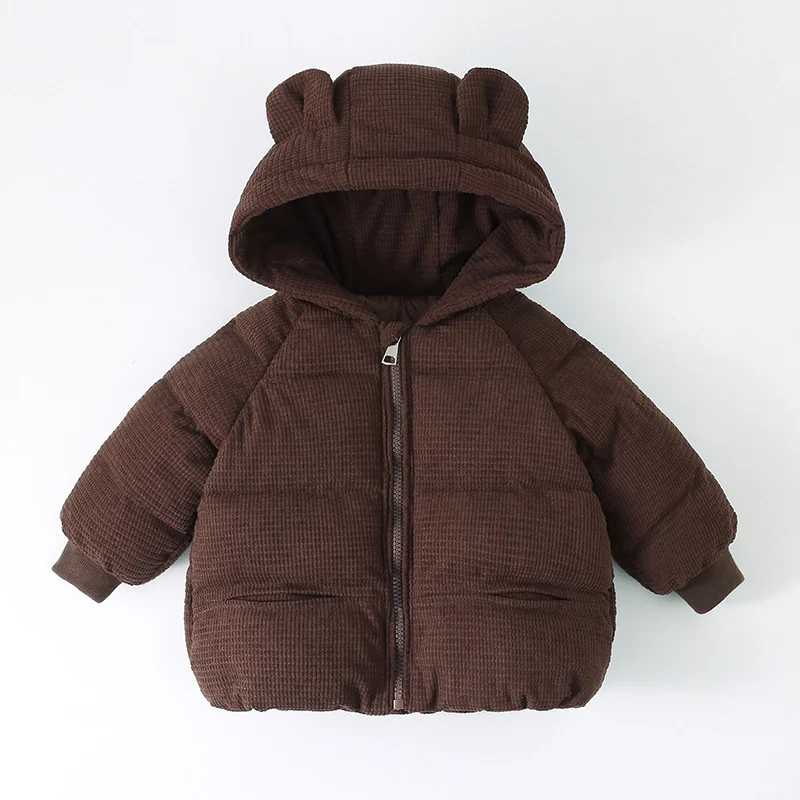 Boys Girls Corduroy Coats 2024 New Children\'s Cotton Clothing Outerwear Autumn Winter Kids Solid Colour Hooded Warm Jackets