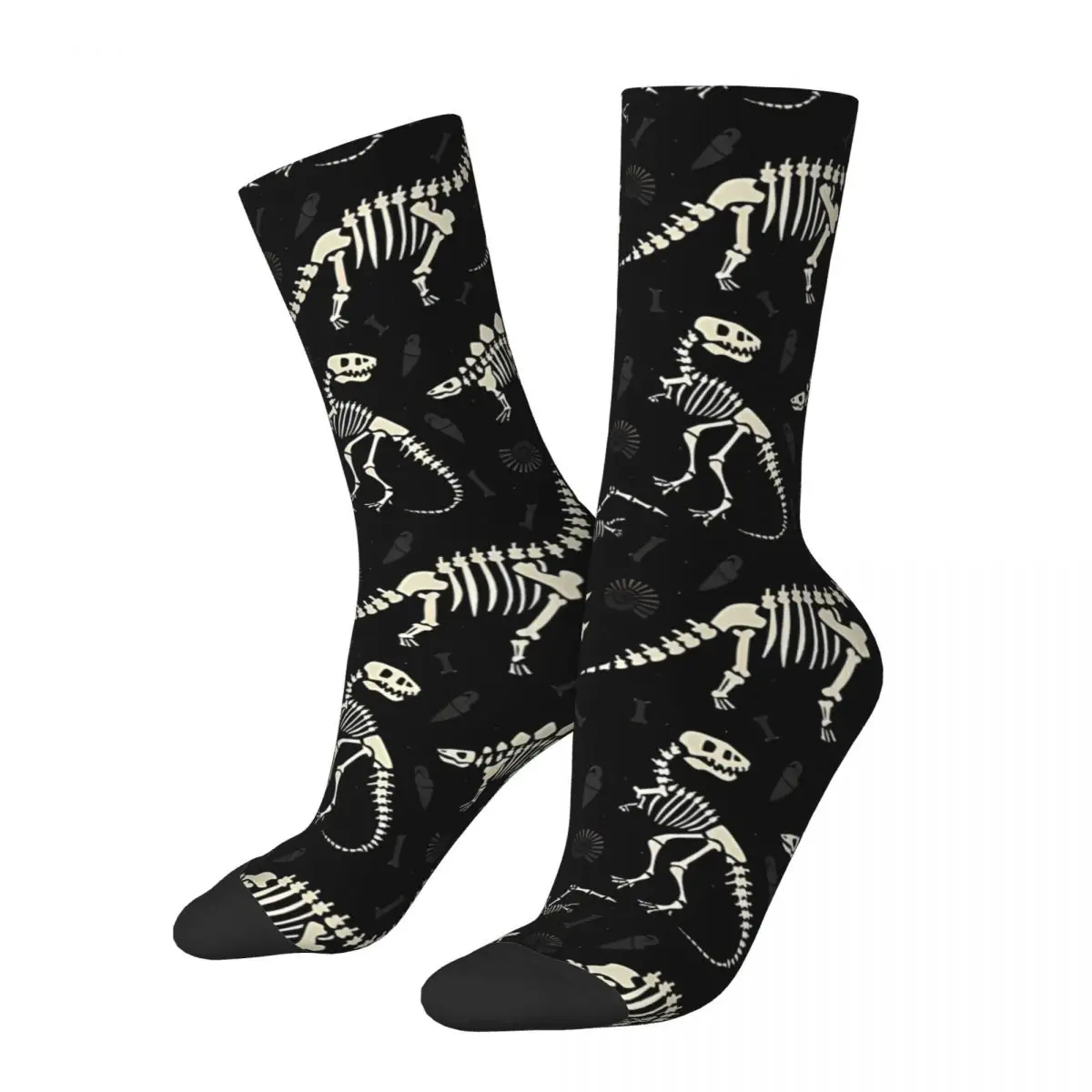 Vintage Fossils In Black Men's Socks T. Rex Dinosaurs Unisex Novelty Seamless Printed Happy Crew Sock Gift