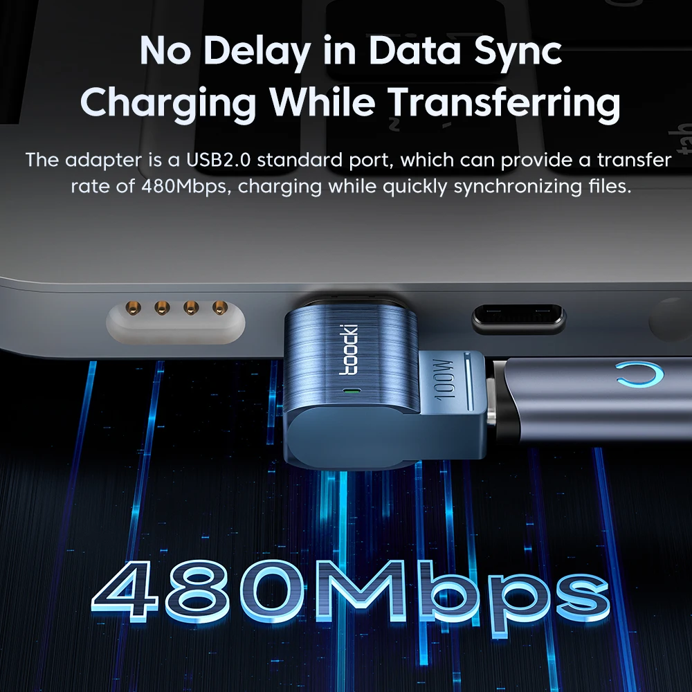 Toocki PD100W Fast Charging Type C toType C OTG 90 Degree USB 2.0 Elbow Magnetic USB C Adapter Convertor for Macbook iPad image 2