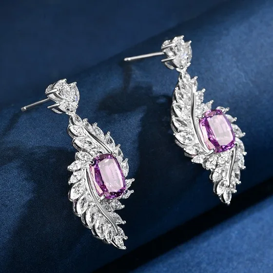 

New S925 Silver Fat Square 6 * 8 Color Change Purple Cultivation Blue Treasure 1.5ct Earrings Wedding Jewelry