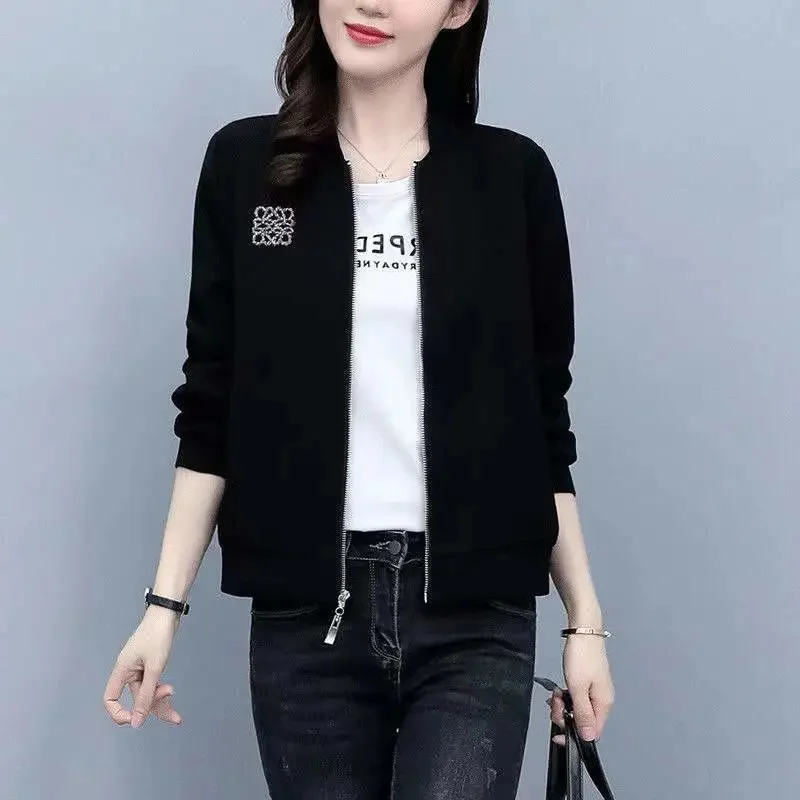 2022 Spring And Autumn Casual Short Coat Hong Kong style Fashion Middle-Aged Mother Jacket Baseball Uniform Top Outwear Lining