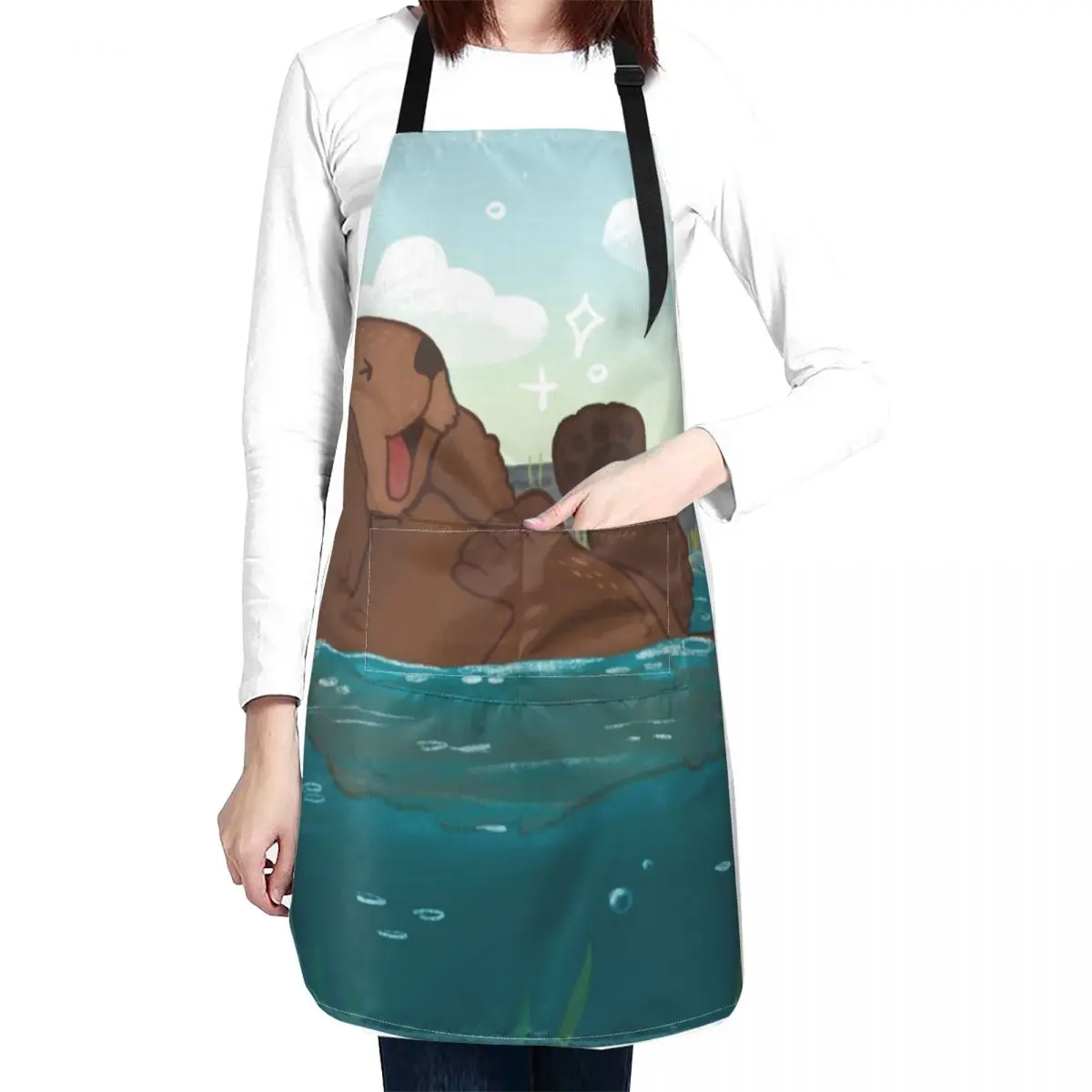 Sea Otter, Happy Sea Otter, Cute Otter Apron Women's Home Clothes For Women Kitchen Things For Kitchen Women's Dress Apron