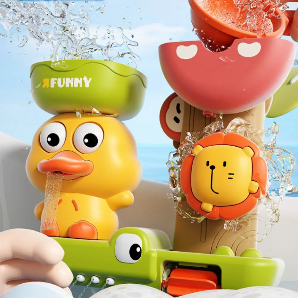 Duck&Lion Baby Spin Top Bath Toys Wall Suction Cup Stable Rotating Water Wheel Toy Sensory Learn Safe Baby Shower Toy Home