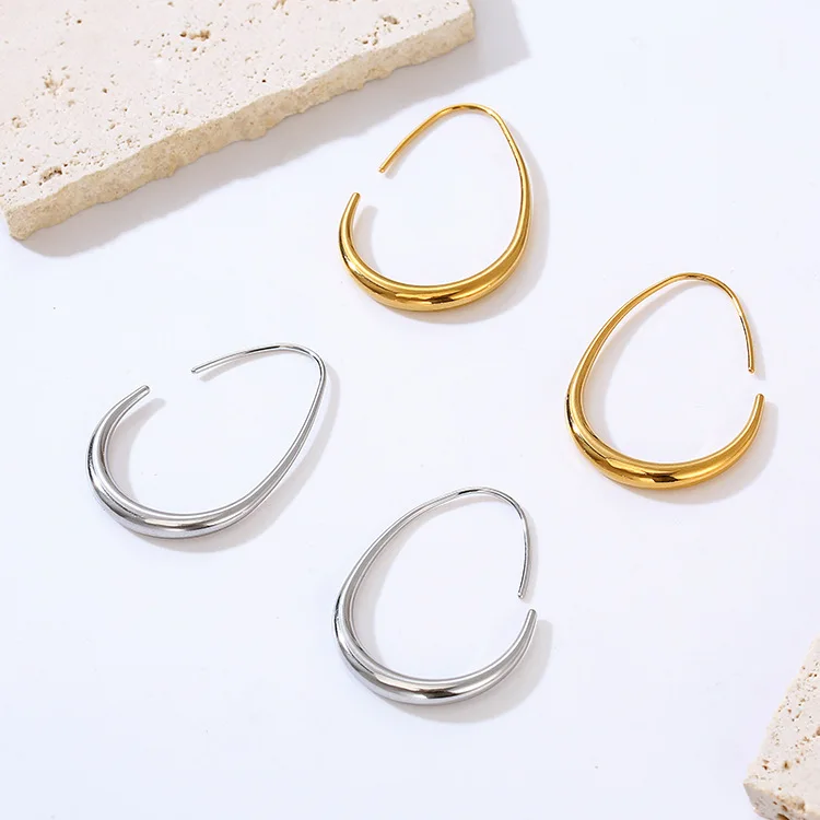 

Trendy European American Oval Ear Cuff Stainless Steel Ins Minimalist Cold Style Earrings Female Fashion Accessories