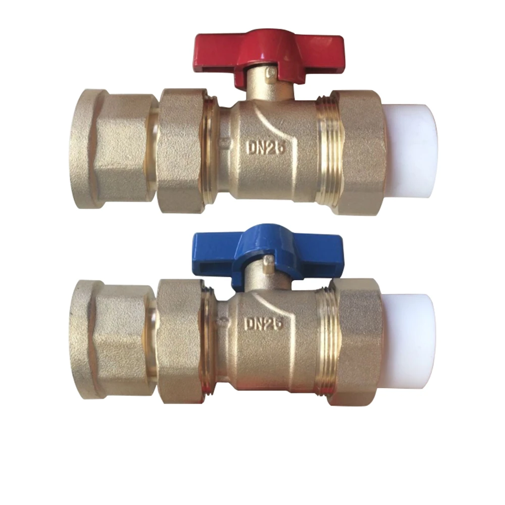 Floor Heating Manifold Main Valve PPR25 Straight Ball Valve Inside And Outside Wire Floor Heating Accessories Red And Blue Suit