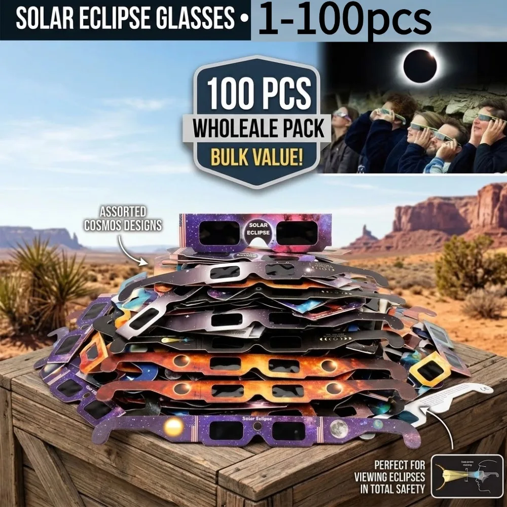 Lunettes d'observation d'éclipse solaire certifiées ISO, lunettes de protection solaires pour l'observation d'éclipse solaire, 1 à 100 pièces