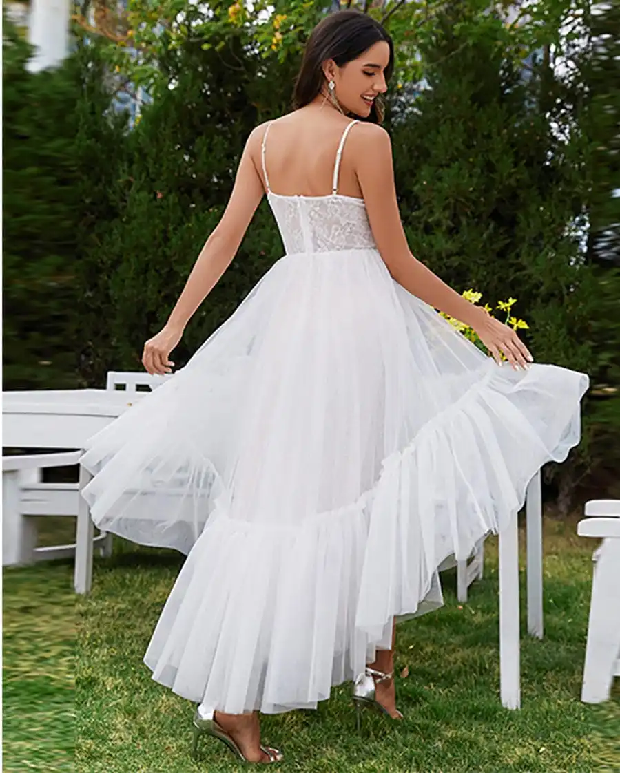 Elegant Wedding Dresses Tulle Corset Top Sweetheart Spaghetti Strap High-Low Ever Pretty 2024 of Ivory Prom Women Formal Dresse