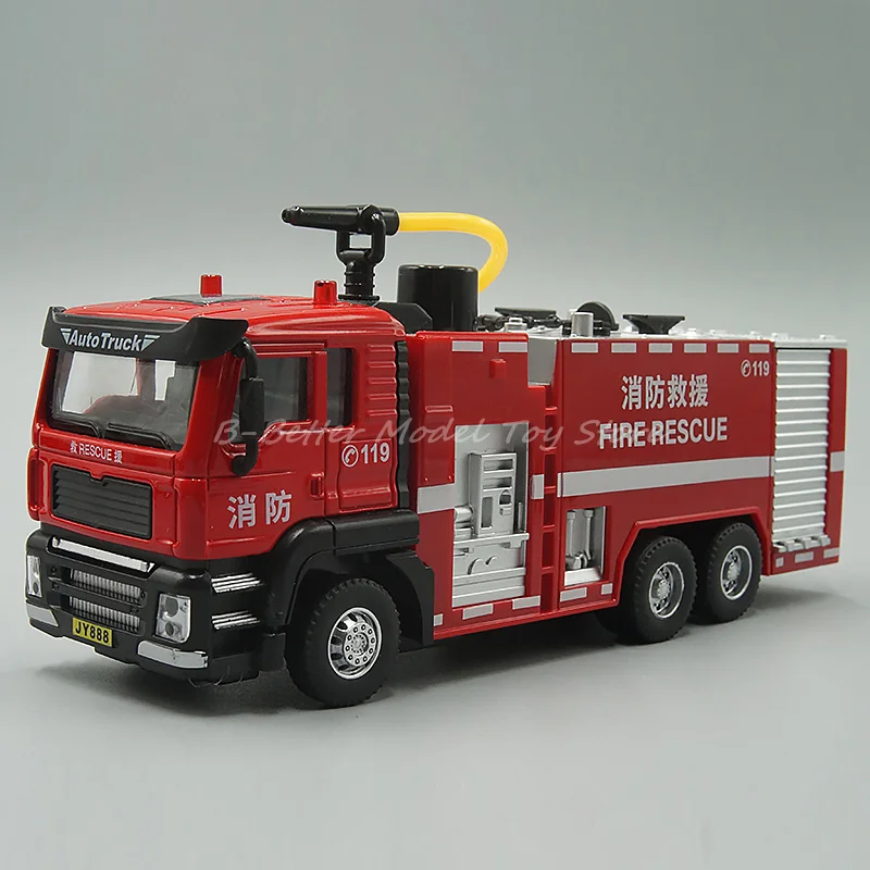 1:50 Diecast Metal Engineering Model Toy Pumper Fire Engine Spray Water Truck Pull Back With Sound & Light