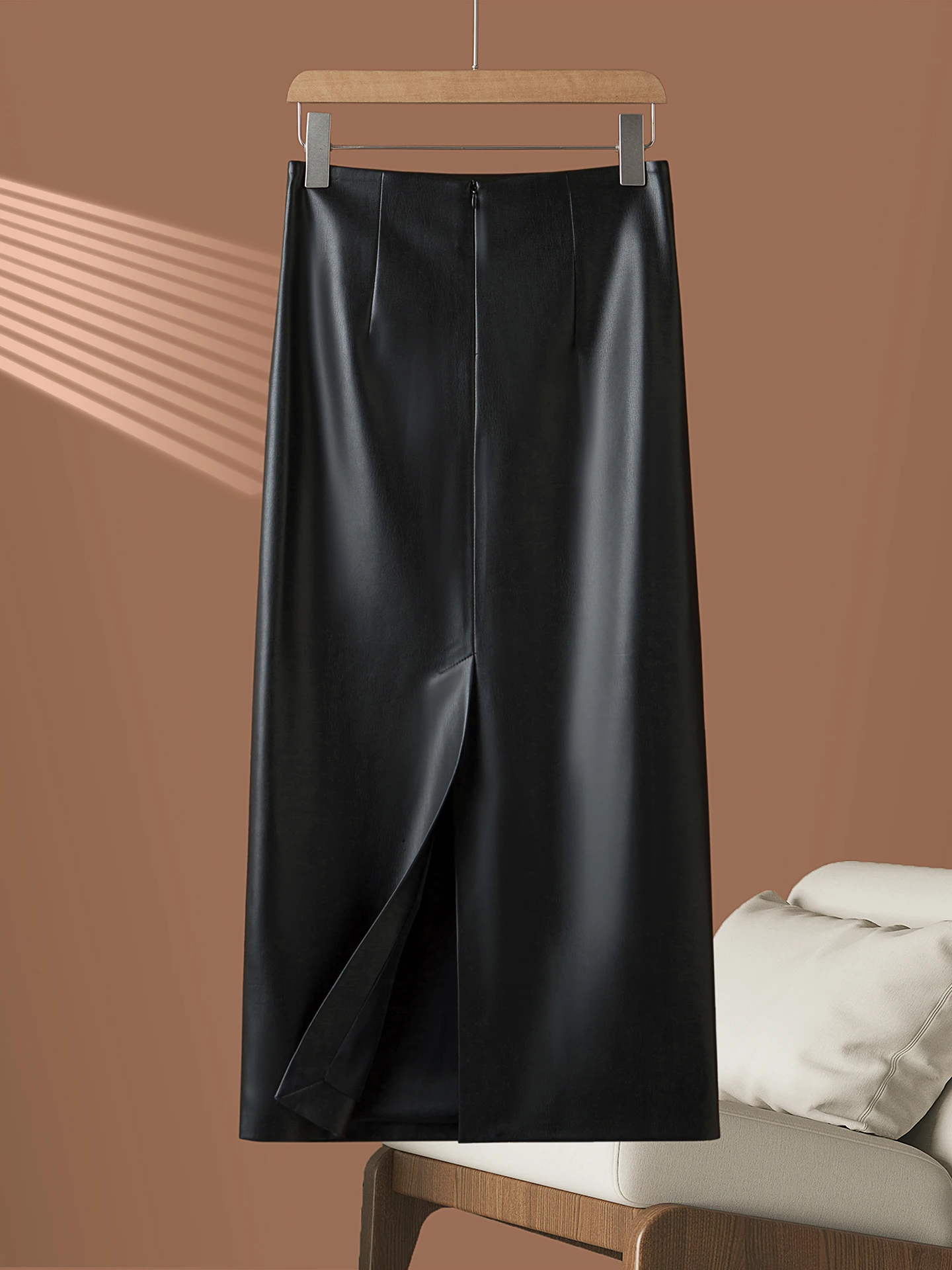 

Новая элегантная женская кожаная юбка-карандаш миди с высокой талией, разрезом и эффектом обертывания, весна-осень