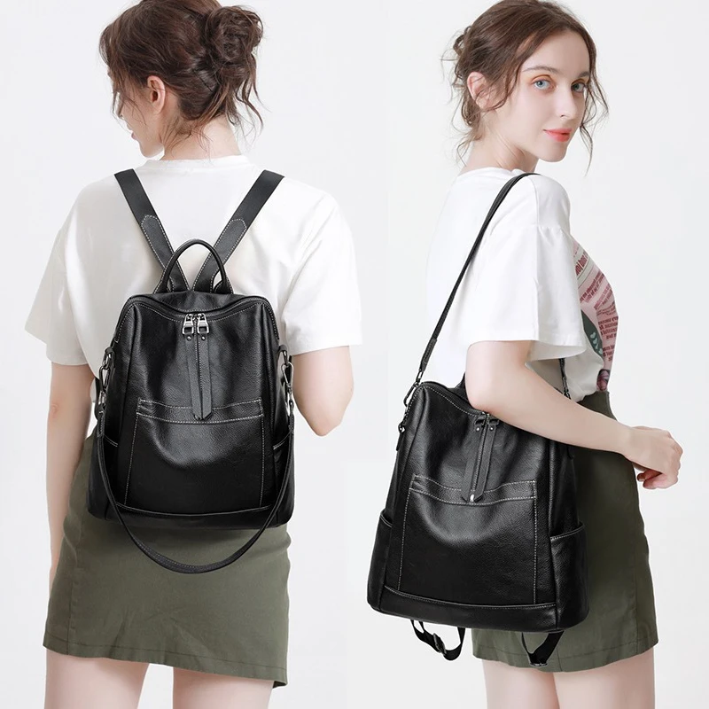 Zaino da donna in vera pelle borsa a tracolla Casual moda di grande capacità zaini pieghevoli per ragazze in pelle bovina di alta qualità morbidi