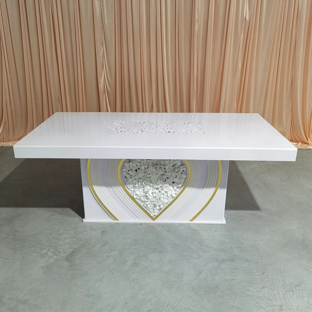 

Rectangle White Dinning Table Heart Pattern For Party Home Wedding Events