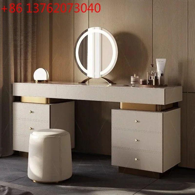 Luxury slate countertop leather Dresser with mirror Toiletries Makeup vanity illuminated makeup dressing table desk dressers