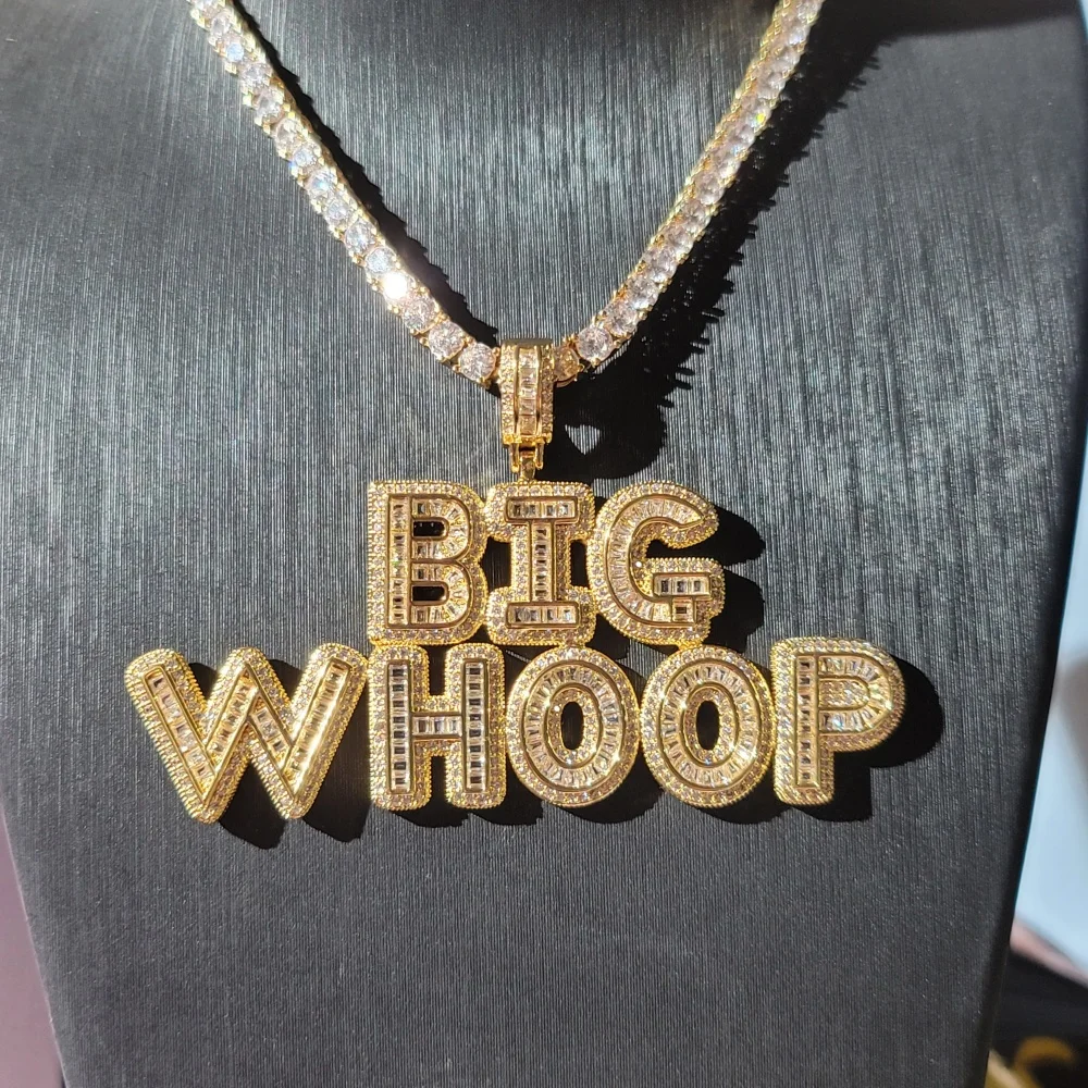 

Ice Out Customized Name Necklace Zirconia Letters with Tennis Chain Hip Hop Pendant For Men Women Hip Hop Jewelry Gifts