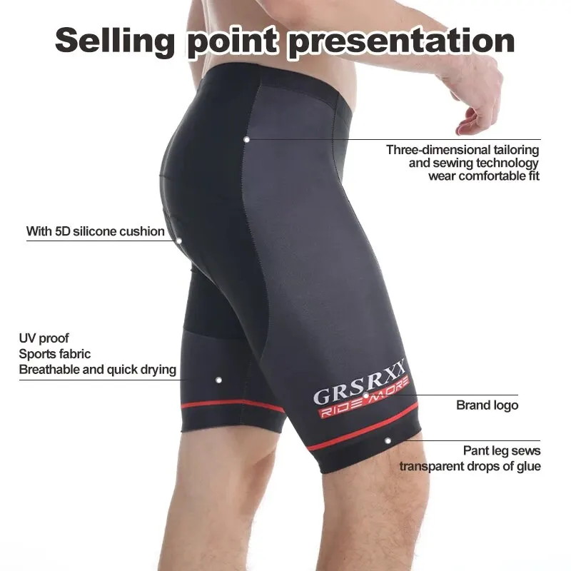 GRSRXX Cycling Shorts Men\'s Anti-slip Leg Grips Bike Shorts Shockproof 5D Pad Breathable Riding Bicycle Bib Short Ciclismo