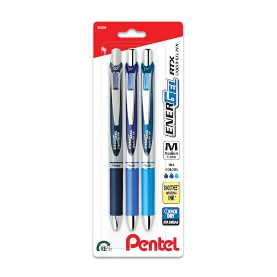 

EnerGel RTX Retractable Liquid Gel Pen, 0.7mm, Hue, Navy, Blue, and Sky Blue Ink, Pack of 3 Pens BL77LBNBP3M