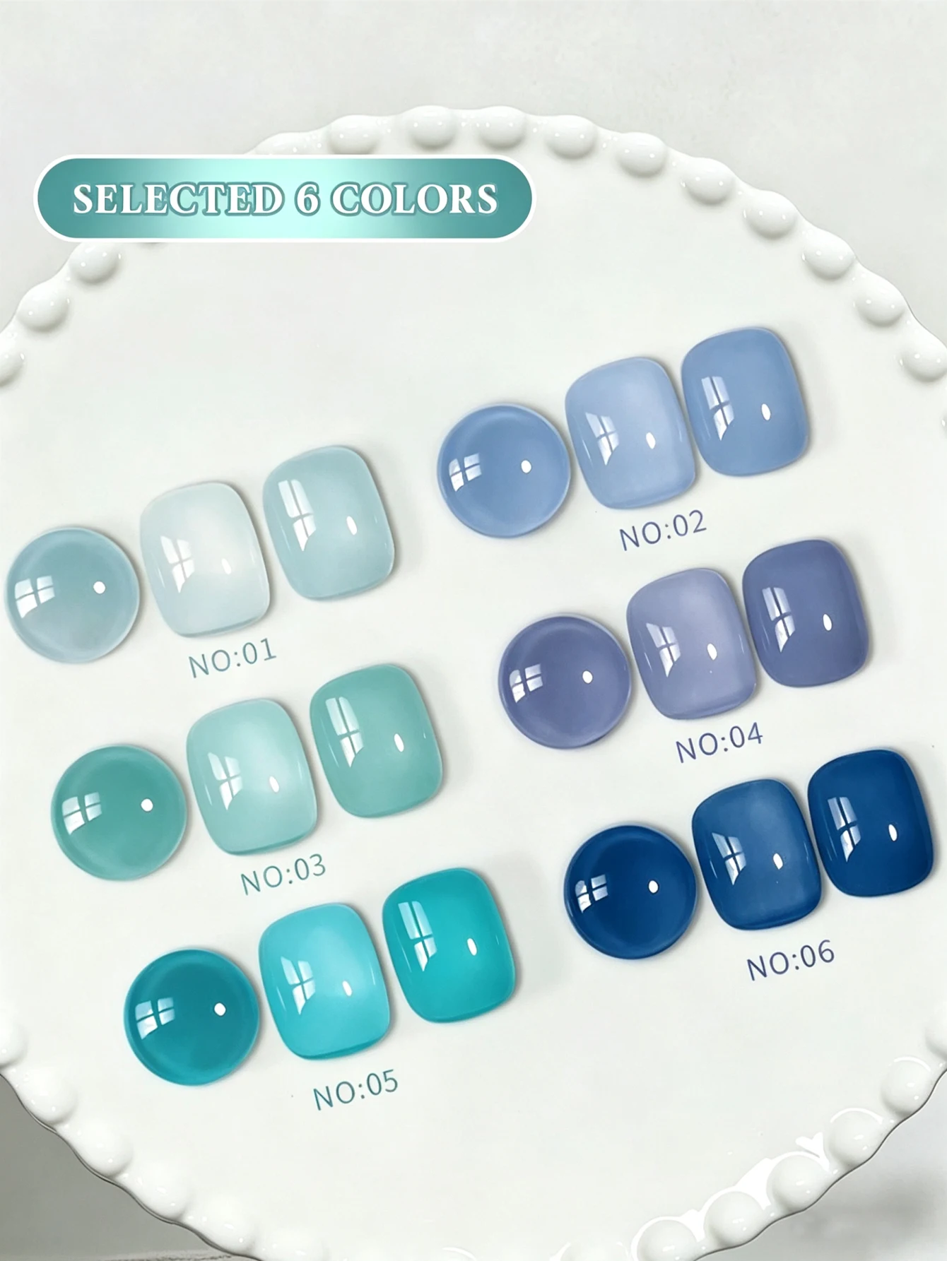 Conjunto de 6 peças de esmalte em gel azul-verde Santorini de 15ml para primavera e verão, cura UV LED, presente para mulheres, suprimentos para unhas, kit DIY.