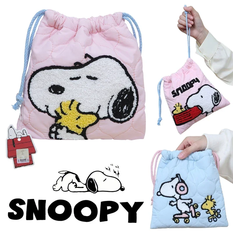 SNOOPY Drawstring Bag Cartoon Travel Cosmetic Lipstick Storage Pouch Women Coin Purse Cute Embroidery Makeup Small Handbag Gift