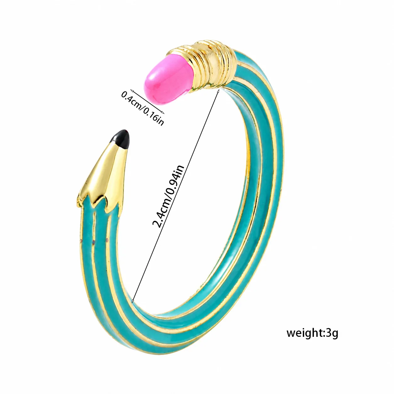 Funny Pencil‑Shaped Open Ring Colorful Enamel Adjustable Alloy Ring Creative Chic Finger Jewelry For Daily Commute Party