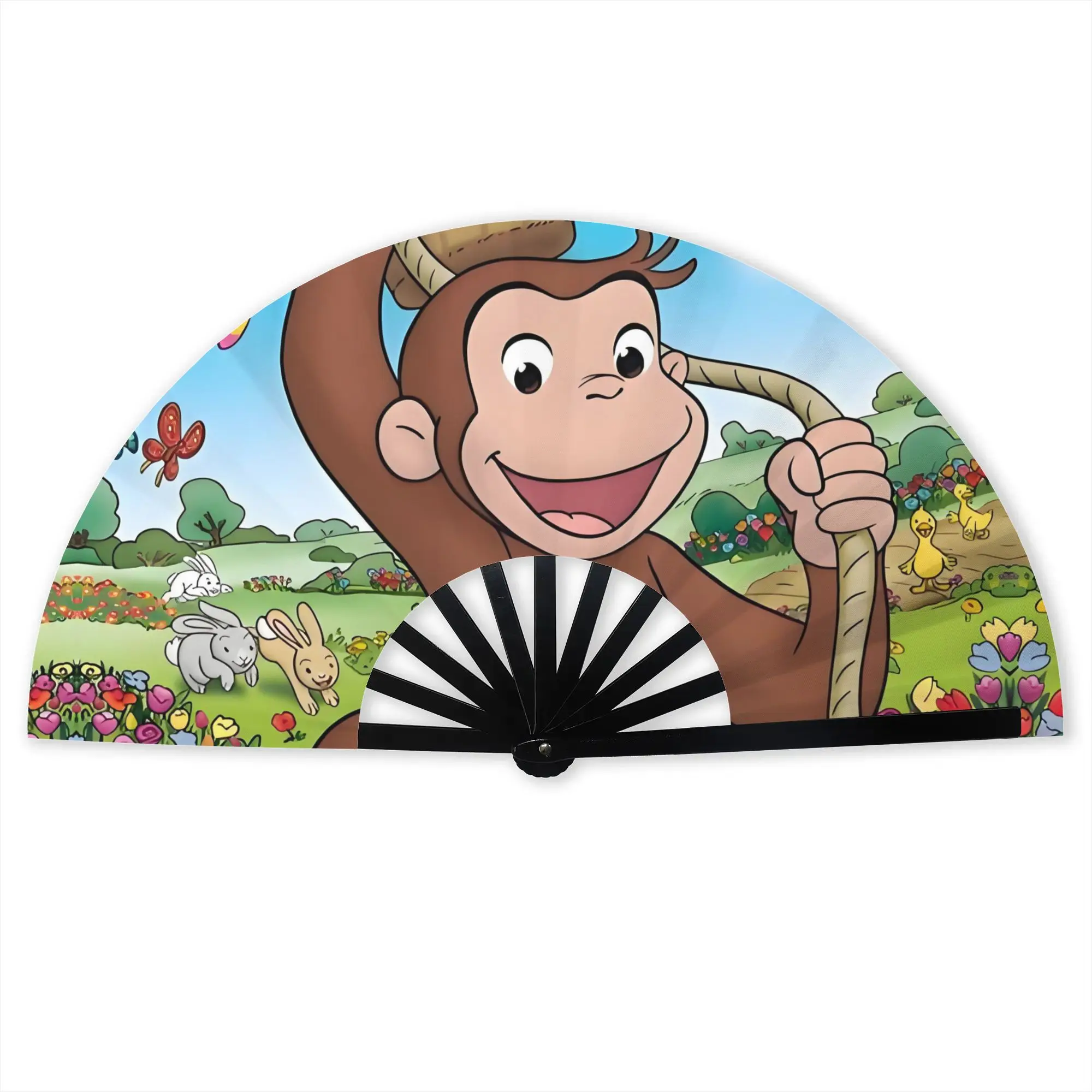 Cartoon C-Curious G-Georges Traditional Folding Fan Chinese Style Garden Monkey High-Quality Fans Gift Decorative Hand Fan