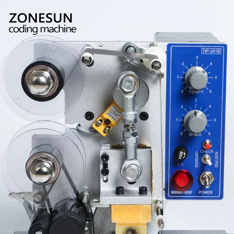 ZONESUN-impresora de códigos de cinta de sello caliente eléctrica semiautomática, codificador de cinta HP-241B, cinta de Color, máquina de impresión