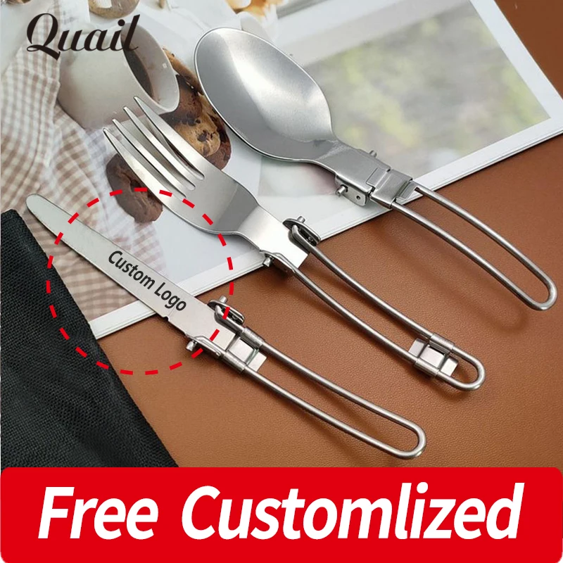 

10set Custom Camping Portable Tableware, Customized Stainless Steel Camping Tableware Three Piece Set, Folding Tableware