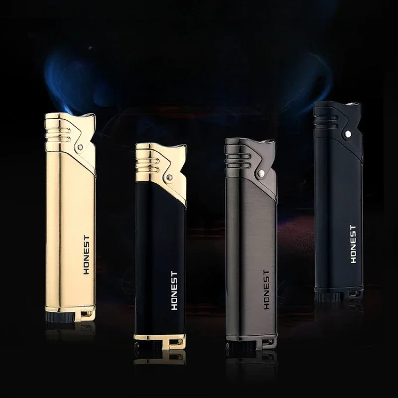 New Metal Ultra Thin Slender Jet Torch Straight Gas Charged Windproof Inflatable Butane Lighter Metal Blue Flame Fashion Gift