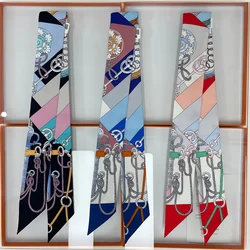 100% Silk High Quality Luxury Brand Scarf Women Headband Hair Band Foulard Tie Ribbon Neckerchief Skinny Scarves Accessories