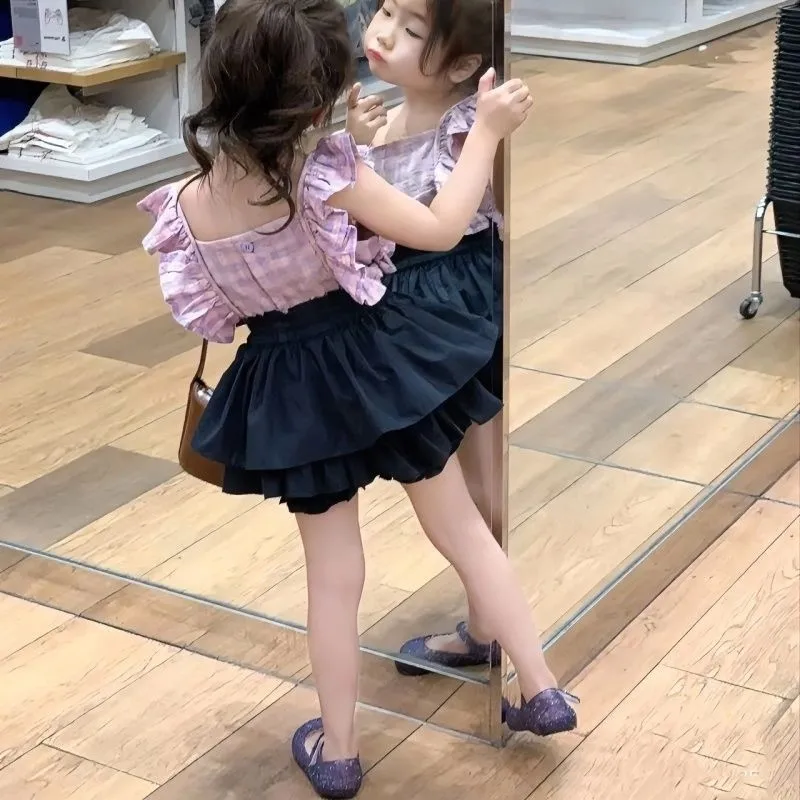 

New Children's Short sleeved Ruffle Top+Short Skirt Stylish Two piece Set Girls' Summer Clothing Set
