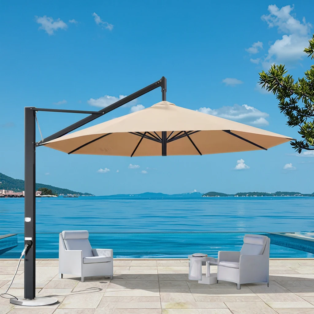 

Outdoor Sunshade Courtyard Umbrella Picnic Parasol Terrace Garden Large Led Light Solar Pool Side Villa Outdoor Roman Umbrella