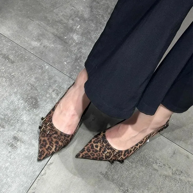 

Women's Leopard Print High Heels Women's Elegant Fashion Pointed Designer High Heels Women's Temperament Sandals Sandalias Mujer