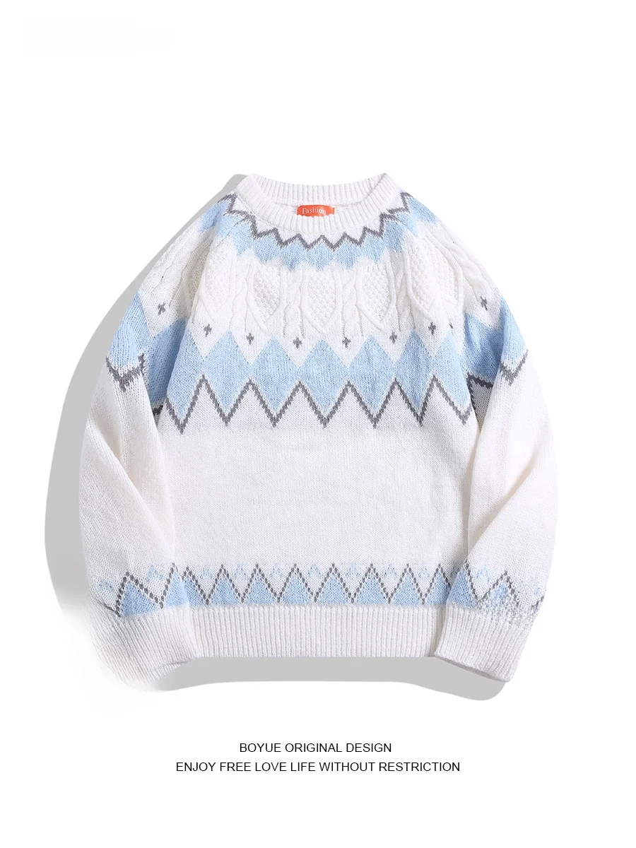 

Boyue Soft Cozy Diamond Pattern Base Layer Knitted Sweater Casual round Ne Men's Design Sensation Long Sve Winter Sweater